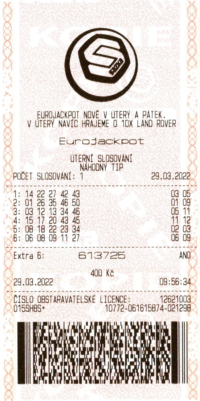 Eurojackpot - vsazený tiket (nový)
